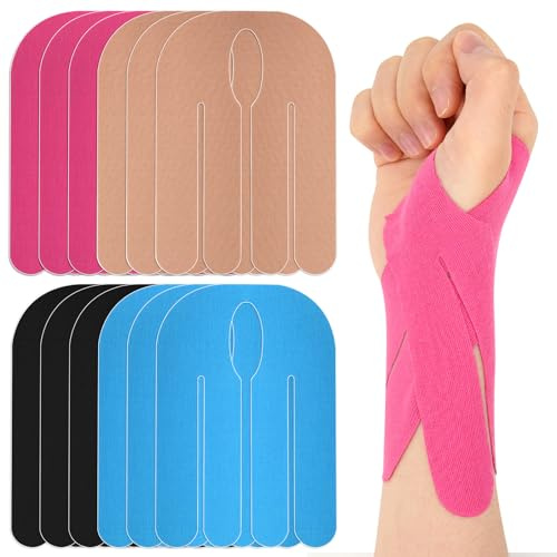 12 nastri kinesiotapes pretagliati per polso, nastro da polso, nastro impermeabile ed elastico, traspirante, delicato sulla pelle per supporto muscolare