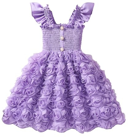 JiAmy Prinsessklänning för flickor, 3D-blommor, A-linje, festlig barnklänning, ärmlös med volangremmar och elastisk midja, tyllklänning, födelsedag, bröllop, sommarklänning för 2–8 år