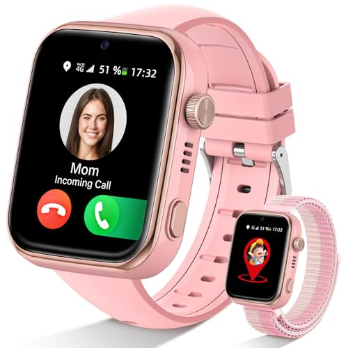 Oliimptek 2026 Nuevo Reloj Inteligente Niño, Smartwatch Niños con Llamadas y GPS, Videollamadas/Chat de Voz/WhatsApp/WiFi/SMS/SOS/Modo Escuela/Dormir/Despertador, IP68 Reloj Niño y Niñas Rosa 4-14 Año