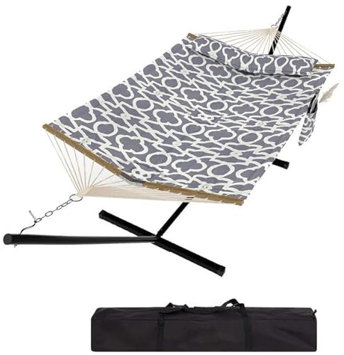 Garvee Hamaca para 2 Personas con Soporte y Barra de Madera, Beige | Acolchada y Antidesgarro, 450 LBS, Portátil para Jardín Patio Playa, Incluye Bolsa de Transporte