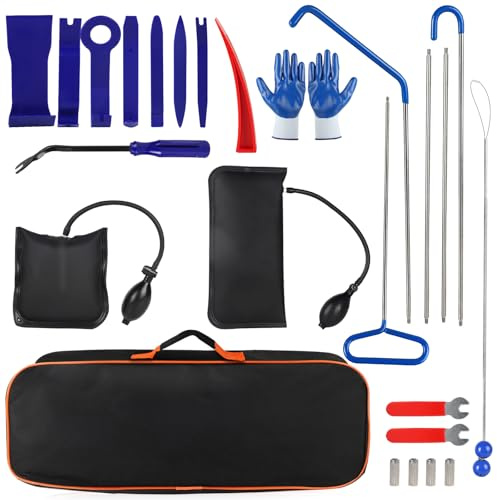 SWAWIS 24 Herramienta Profesional para Coche con Pinza de Largo Alcance, Herramienta de Palanca Cojín de Montaje en Coche y Juego de Manoplas de Emergencia para Abrir Puertas y Ventanas del Coche