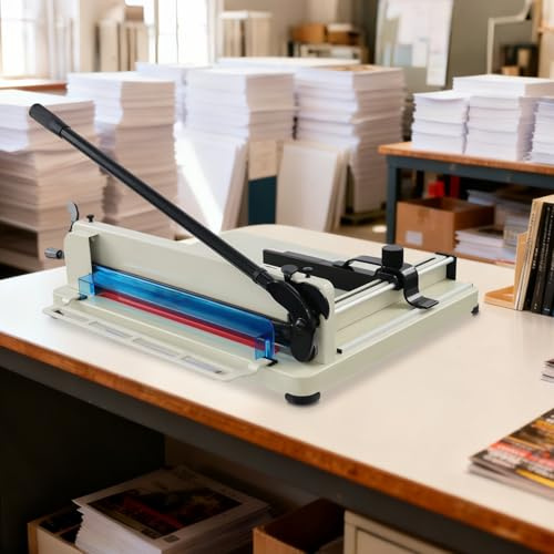 Cortador de papel manual A4/B5/A5/B6/B7, cortadora de papel con palanca, longitud de corte máx. 440 mm, alta precisión, cortador manual de palanca para oficina, hogar, hasta 400 hojas (blanco)