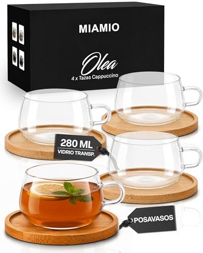 MIAMIO - Vasos de Cappuccino y Té (4x280 ml) - Olea (Transparente)