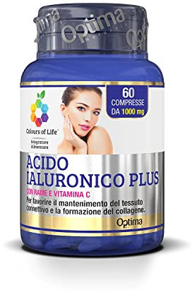 Colours of Life Acido Ialuronico Plus - Integratore di Acido Ialuronico - per il Mantenimento del Tessuto Connettivo e la Formazione del Collagene - Senza Glutine e Vegano, 60 Compresse
