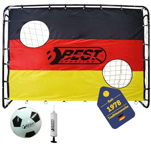 Best Sporting Fußballtor Set mit Torwand mit 2 Schusslöchern, Ball & Pumpe I Fußball Tor in Mehreren Motiven 213cm x 152cm I Hochwertiges Kindertor im praktischen Set I Design Deutschland