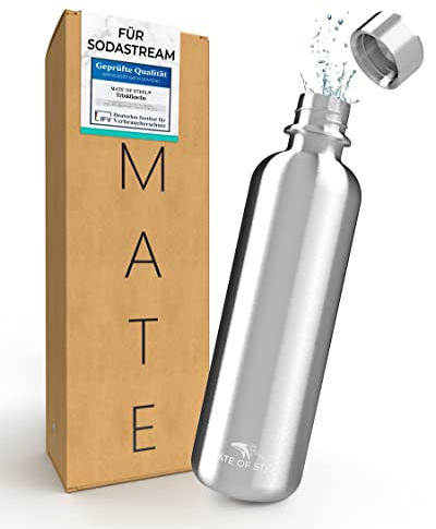 MATE OF STEEL® 100% Plastikfreie 750ml Edelstahl Flasche für Sodastream Terra,Fizzi & Art - Spülmschinenfeste Trinkflasche Edelstahl für Soda Streaming - Wassersprudler Metall Flaschen