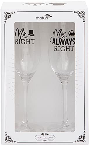 Juego de dos copas de champán 'Mr Right Mrs Always Right', caja de regalo, 220 ml