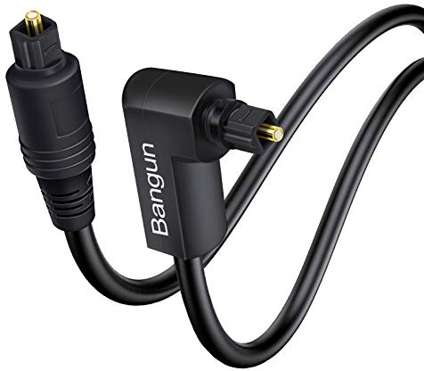 Bangun 90 Degree Optical Audio Cable 8ft, Slim Digital Audio Optical Cable, SPDIF Toslink Cord, 360 Degree Right Angle Fiber Optic Toslink Cable for Sound Bar, TV, PS4, Xbox, Home Theater