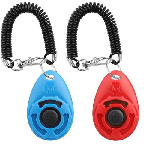 Diyife 2PCS Clickers pour Chien, Clickers de Chien avec Dragonne élastique & Grand Bouton, Clicker Training, Professionnel Clicker Chien Dressage pour Chat, Chien, Cheval, Bleu + Rouge