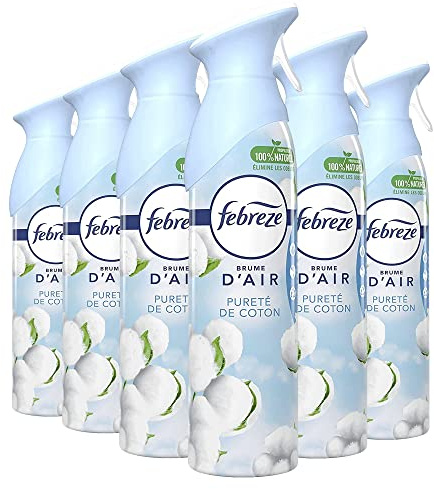 Febreze Pureté De Coton Aérosol Désodorisant 6x300 ml, Élimine Les Odeurs Et Laisse Un Parfum Frais Dans Votre Voiture Ou Maison