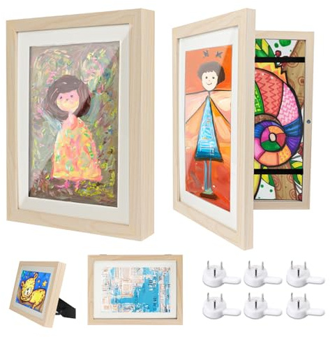 Ciscle Kids Art Frames, 2 Pack A4 Fillable Front Opening Photo Frames, Display Frames for Kids Artwork for 150 Pictures, Ideal for Children's Drawings, Kids Art Projects, School, Home or Office(Wood)