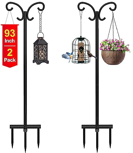 Bomclap Schäferhaken für den Außenbereich, 2 Stück 93in/236cm Verstellbar Schäferstab Laternenstab Hirtenhaken für Laterne Pflanzenkörbe Solarleuchte Lichtern, Hochzeiten, Schwarz