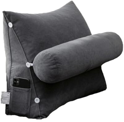 Lesekissen Rückenkissen mit Nackenrolle, Kissen Dreieck Rückenlehne, Rückenkissen für Bett Keilkissen, Rückenstütze, Sitzstützkissen Zum Entspannen, Lesen, Fernsehen (Dunkelgrau,45*45*20cm)