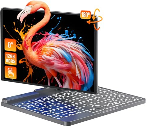 UDKED 8 Inch 2 in 1 Mini Laptop Computer All metal Touch Screen Notebook PC,12th Gen Celeron N100,12G DDR5,Light Laptop,WiFi 6,Bluetooth 5.2,G-Sensor,2MP Web,RJ45 (12G+512G DDR5)