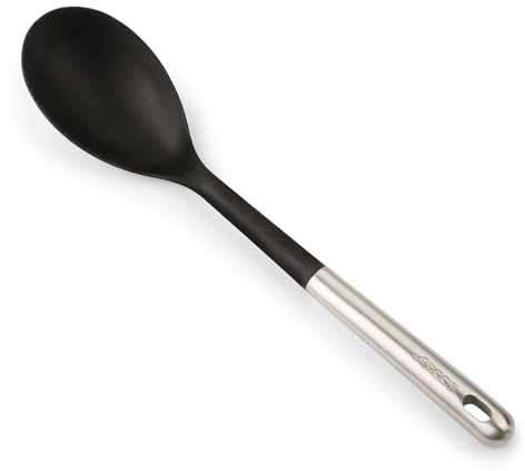 ARCOS Cuchara de Servir de 330 mm para servir todo tipo de alimentos. Mango y Cuerpo de Acero Inoxidable. Resiste 240º. Apto para lavavajillas. Color Negro y gris