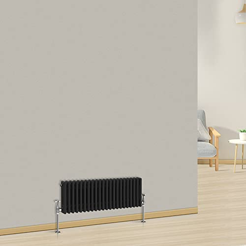 NRG Black Traditional Cast Iron Style Radiator Triple Panel Bathroom Radiators 300 x 1010mm for Living Room