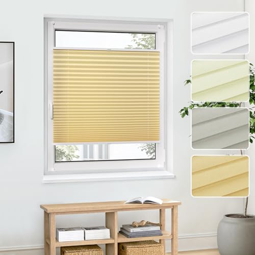 Jalousiescout Plissee Klemmfix ohne Bohren—Jalousie 105x140cm beige Sichtschutz Fenster Sonnenschutz, Lichtdurchlässig Rollo für Fenster & Tür, Hochwertiges Polyester Pure Plissee