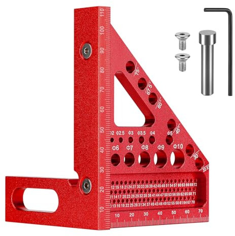 Luziyun Escuadra Carpintero 3D Multiángulo 22.5-90° Aleación de Aluminio, Escuadra Rápida con 11 Tipos de Agujeros para Medir Brocas, Herramienta de Medición Precisa para Carpintería y Ingenieros