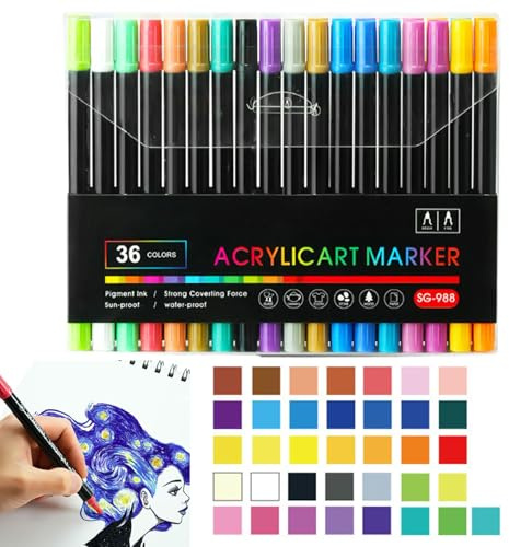 Pennarelli per vernice acrilica, Pennarelli acrilici | Pennarelli a doppia testa Pennarelli acrilici | Forniture artistiche impermeabili Punta di pennello Evidenziatore da disegno 24/36 colori per bam