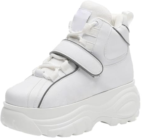 apook Femmes Gothique Punk High Top Chaussures Plateforme Chunky Sneakers à Lacets Baskets Compensées Blanc SN02924 EU40.5