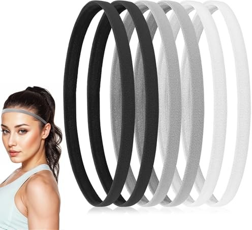 6 Stück Haarband Jungs Herren Sport Dünn Elastische Stirnband Haarbänder Rutschfeste Haarband Damen für Fitnessstudio Hockey FußBall Tennis YogaLaufen