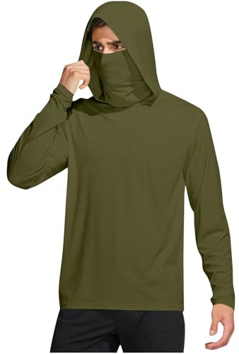 UPF 50+ Hoodie Herren Langarm UV Shirt mit Kapuze Sonnenschutz Wandershirt Uv-Schutz Kapuzenshirt Dry Fit Sportshirt Uv Protection Kleidung Männer Schutzkleidung Prime 02 Armeegrün XL