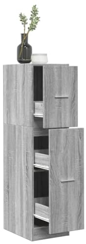 Mokuyary Armario farmacéutico gris hormigón 30 x 41 x 118 cm de madera, cómoda con 2 cajones, armario de cocina, armario auxiliar para salón, pasillo, cocina