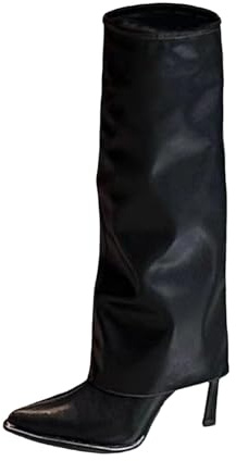 Generisch Bottes pour femme Shark Boots à talons hauts Slouchy Bottes larges Bottes d'hiver Bottes d'hiver Hauteur genou Rétro Pointes Pointes Talon Plateforme Longue Genou Haut Hiver Chaud Cuir