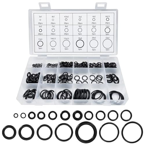O-ring-set av gummi, 225 stycken O-ringtätningsringar, 18 storlekar, gummiskivor, tätning, tätningsringar, sortimentsats för bilkran, tryckledningar, luft- eller gasanslutningar, värmebeständig