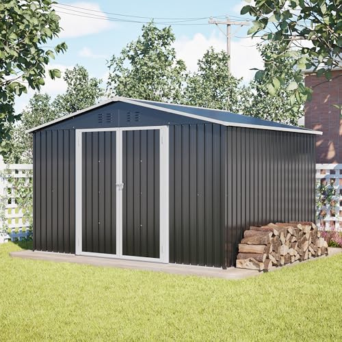 Casetta da giardino in metallo, 300 x 252 x 191 cm, in metallo XXXL, capanno con tetto a due falde, ante scorrevoli, telaio in acciaio rinforzato (A)