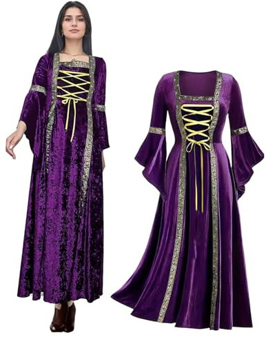 Robe rétro médiévale pour femme avec manches trompette, robe médiévale victorienne en velours vert, robe irlandaise Renaissance, carnaval, Halloween, fête