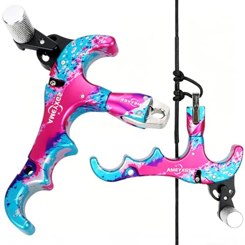 ZSHJGJR Tiro con arco compuesto de liberación de arco ayudas 4 dedos aleación de aluminio compuesto arco liberación sensibilidad ajustable Caliper 360 grados cabeza de sujeción (rojo azulado)