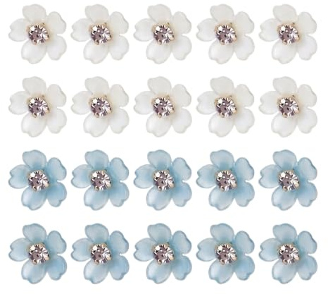 Lot de 20 Pinces à Cheveux Fleurs (10 Blanches + 10 Bleu Clair), Mini Épingles à Cheveux Strass pour Mariage, Accessoire Cheveux Mariage Femme et Fille, Barrette Bijoux de Cheveux pour Coiffure