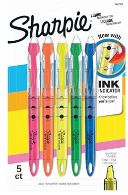 Sharpie Liquid Highlighters, Chisel Tip, 5 Count - Office, Classroom, Desk, School Supplies