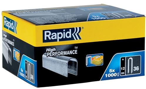 RAPID 11885110, Agrafes haute performance pour matériaux denses, couronne étroite N°36, longueur des branches 12mm, Pattes divergentes pour câbles, acier galvanisé avec revêtement résine, 5000 pièces