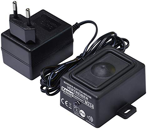 Kemo M234 Marder - Ratten - Mäuse Vertrieber. Aggressive Ultraschalltöne für Indoor + Outdoor. Erzeugt enorm lauten, sinusförmigen Ultraschall. Wasserdicht IP65, Schwarz
