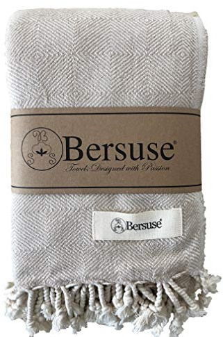 Bersuse 100% Cotton Milas XL Throw Blanket for Couch - 100% Cotton Lightweight Durable Throw Blanket, Big Blanket for Sensitive Skin, Decorative and Versatile - 60x90 Inches, Beige