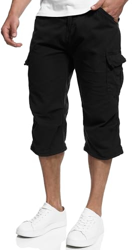Indicode Herren Nicolas Check 3/4 Cargo-Shorts inkl. Gürtel | Herrenshorts aus Baumwolle Black, M