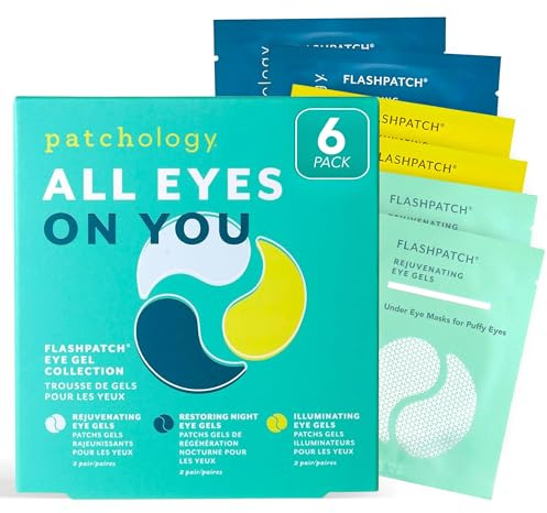 Patchology All Eyes On You Under Eye Mask - Retinol, Collagen & Green Tea Infused - Eye Gels for Dark Circles, Puffiness, & Wrinkles, Eye Patches for Night, Beauty Travel, Reduce Puffy Eyes (6 Pairs)
