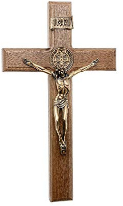 Intercession Wall Wood Cross Crucifix (10 in - Antique Gold)