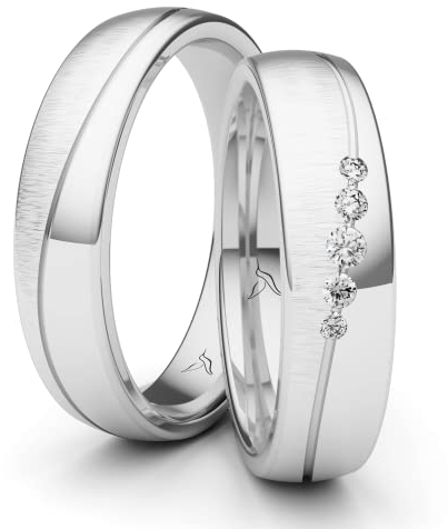 Kolibri Rings Eheringe Silber 925 5 Zirkonia Steine Paarpreis- Inkl. Etui + Gravur