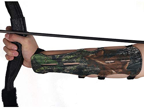 Namvo Protection de Bras réglable en Cuir pour tir à l'arc - Camouflage - 4 Sangles et Protection des Doigts en Silicone