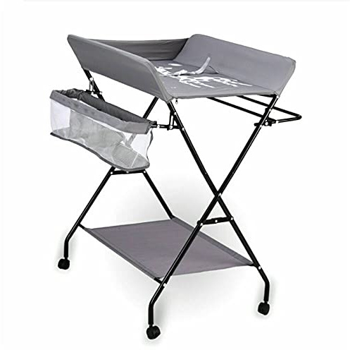 Nursery Tapis de bain pliable pour bébé avec baignoire, avec roulettes, tiroirs, avec tapis de rangement, gris foncé Convient pour les bébés jusqu'à 12 mois