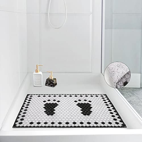 Loofah Shower Mat Non Slip: Shower Mats for Inside Shower- 60 x 40 cm Bath Mat Non Slip Anti Mould- Anti Slip Shower Mat Anti Mould for Elderly Grey Shower Bath Mat Soft Quick Dry Bathroom Rectangle