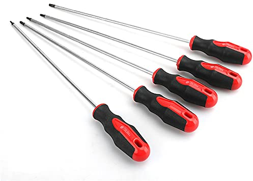 Chesoon Juego de destornilladores Torx extra largos Longitud del mango 300 mm Longitud total 400 mm T15-T30 Destornilladores magnéticos acero reparación herramientas de mano S2