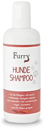 Furry sensitiv Hundeshampoo ohne Parfüm, gegen Geruch, für alle Felltypen, wenig schäumend, auch für Welpen, Made in Germany, mit Aloe Vera, leichte Kämmbarkeit, rückfettend, Fellpflege, vegan, 250ml