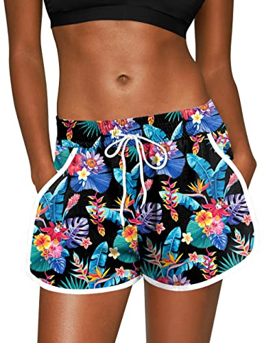 Women's Floral Board Shorts Surfing Loose Fit Athletic Water Sport Swimsuit Shorts Swim Trunks Flower Floral 2XL