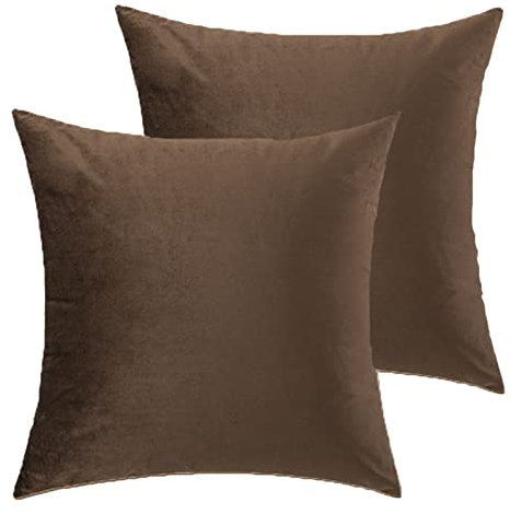 VIONNPPT 2er Set Samt Kissenbezug, Kissenbezüge Dekokissen Orangefarbene Serie Kissenhülle für Sofa Wohnzimmer Schlafzimmer (Dunkelbraun,45cmx45cm)