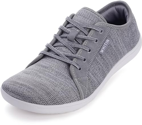 WHITIN Barfußschuhe Damen Barfuss Schuhe Barfussschuhe Breite Barfuß Sneaker Knit Barefoot Shoes Minimalschuhe Weit Zehen Sport Freizeit Sommer Tief Grau 42 EU