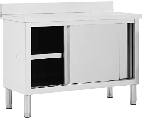 KOIECETA Arbeitsschrank mit Schiebetüren 120 x 50 x (95-97) cm Arbeitstisch Arbeitsplatte Edelstahlschrank Gastro Schrank Schiebetürenschrank Edelstahl